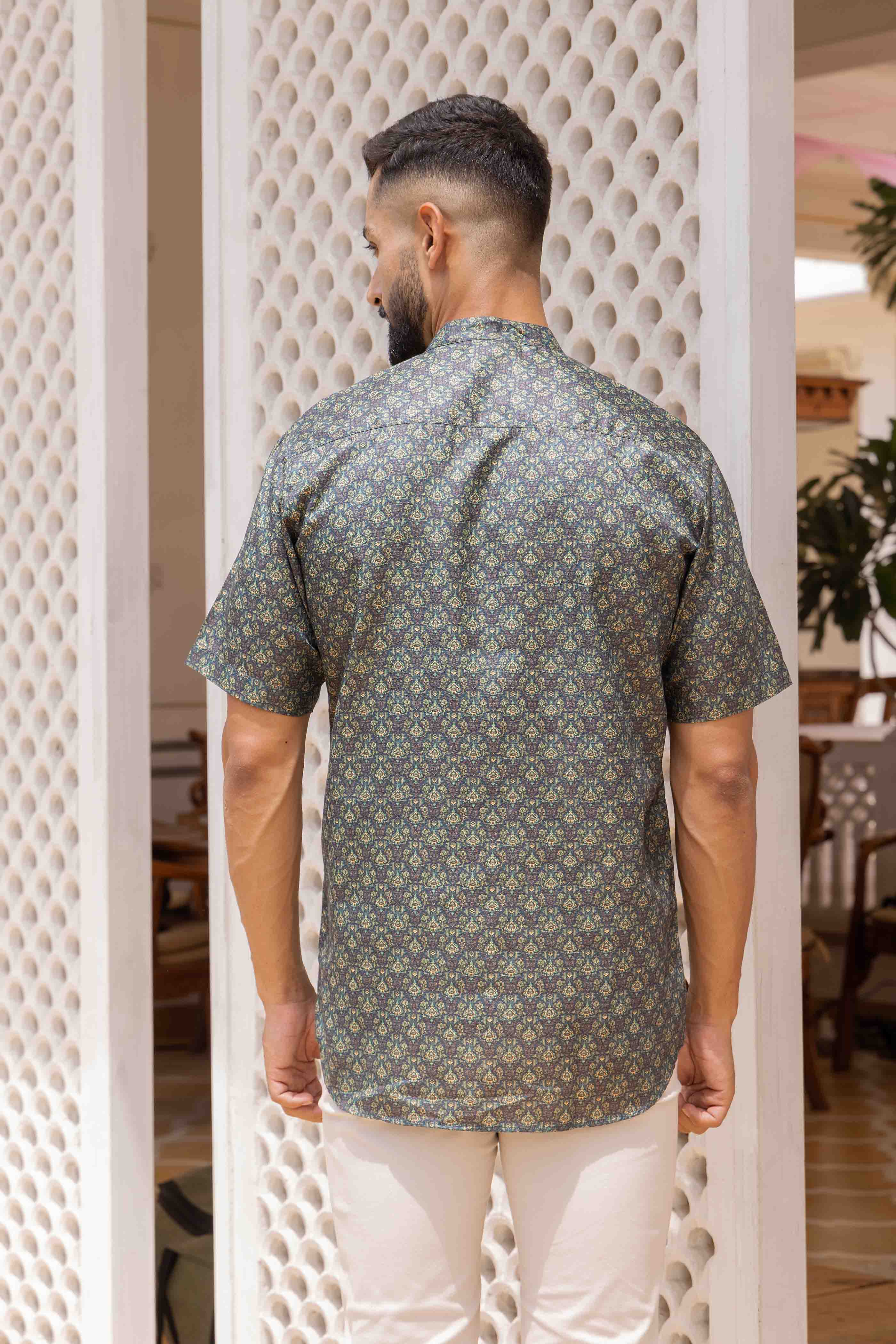 Blue Floral Printed Shirt Kurta